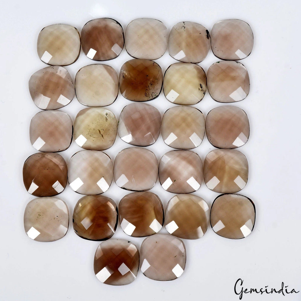 173.40 Ct Natural Untreated Brown Smoky Cushion Checker Cut Loose Gems Lot 27 Pc