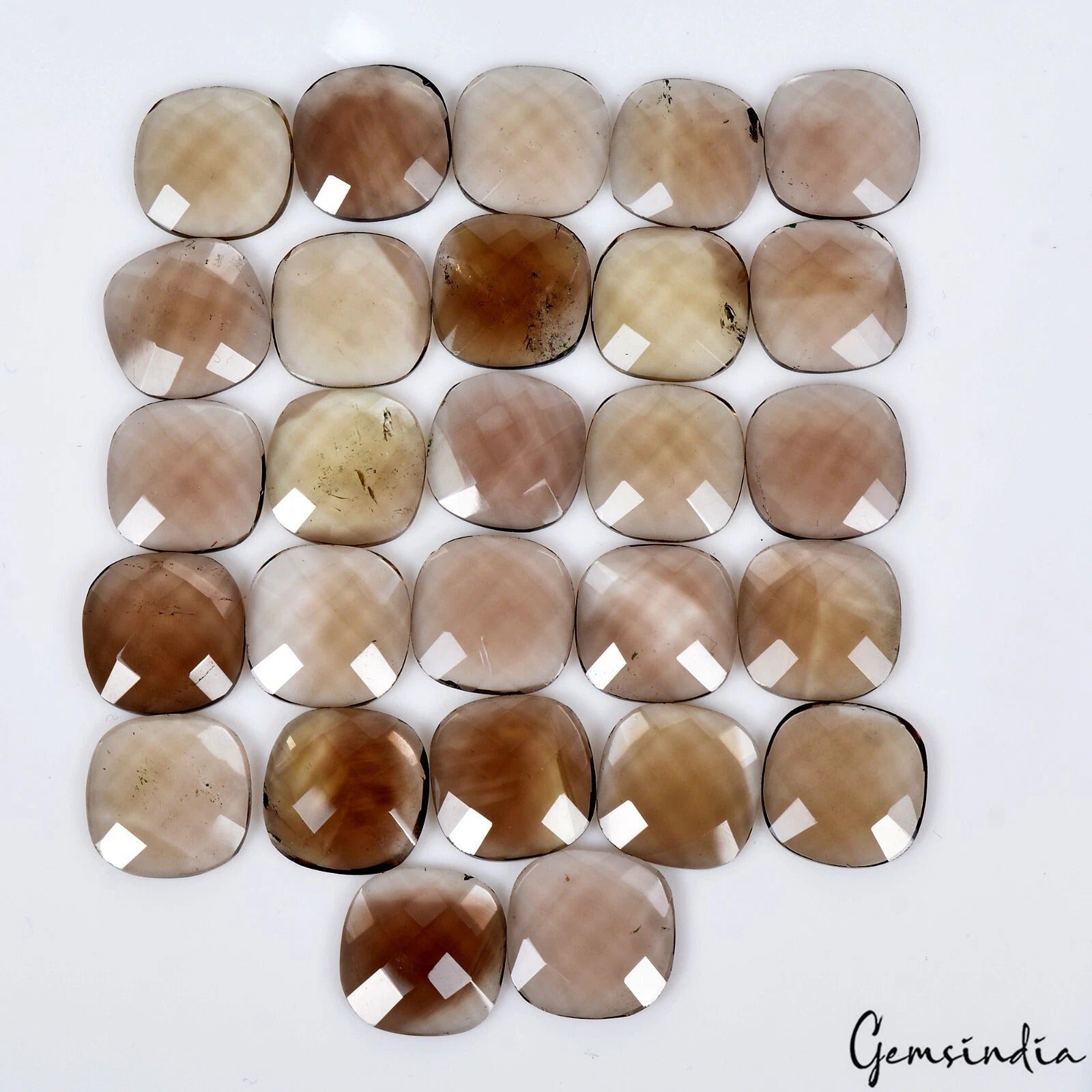 173.40 Ct Natural Untreated Brown Smoky Cushion Checker Cut Loose Gems Lot 27 Pc
