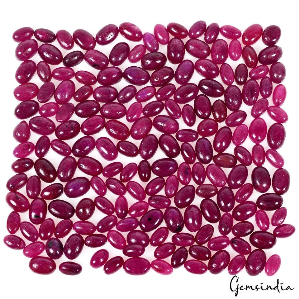 Ruby Lot, Cabochon, Color Enhanced, Red — 176 Pieces, 5mm to 6mm, 100 Ct, Madagascar