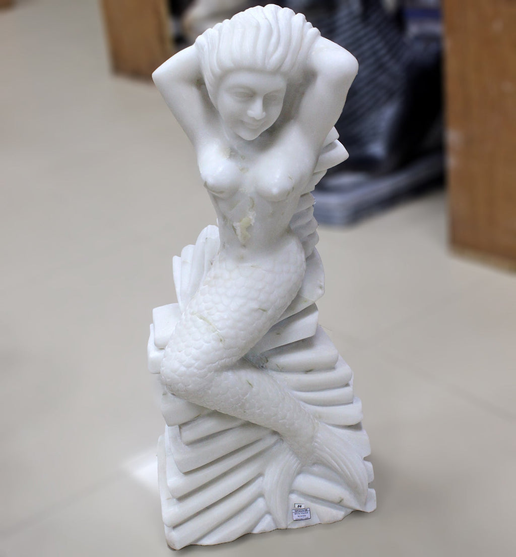 Large White Marble Mermaid Hand Carved Figurine Statue 22 inch Tall /30.8 kilo