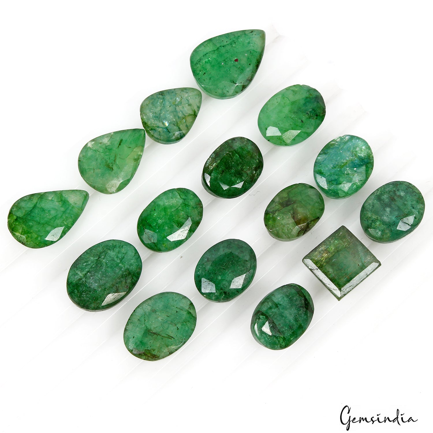 Emerald Lot, Loose Gemstone, Color Enhanced, Blue — 15 Pieces, 12mm to 19mm, 150.00 Ct, Brazil