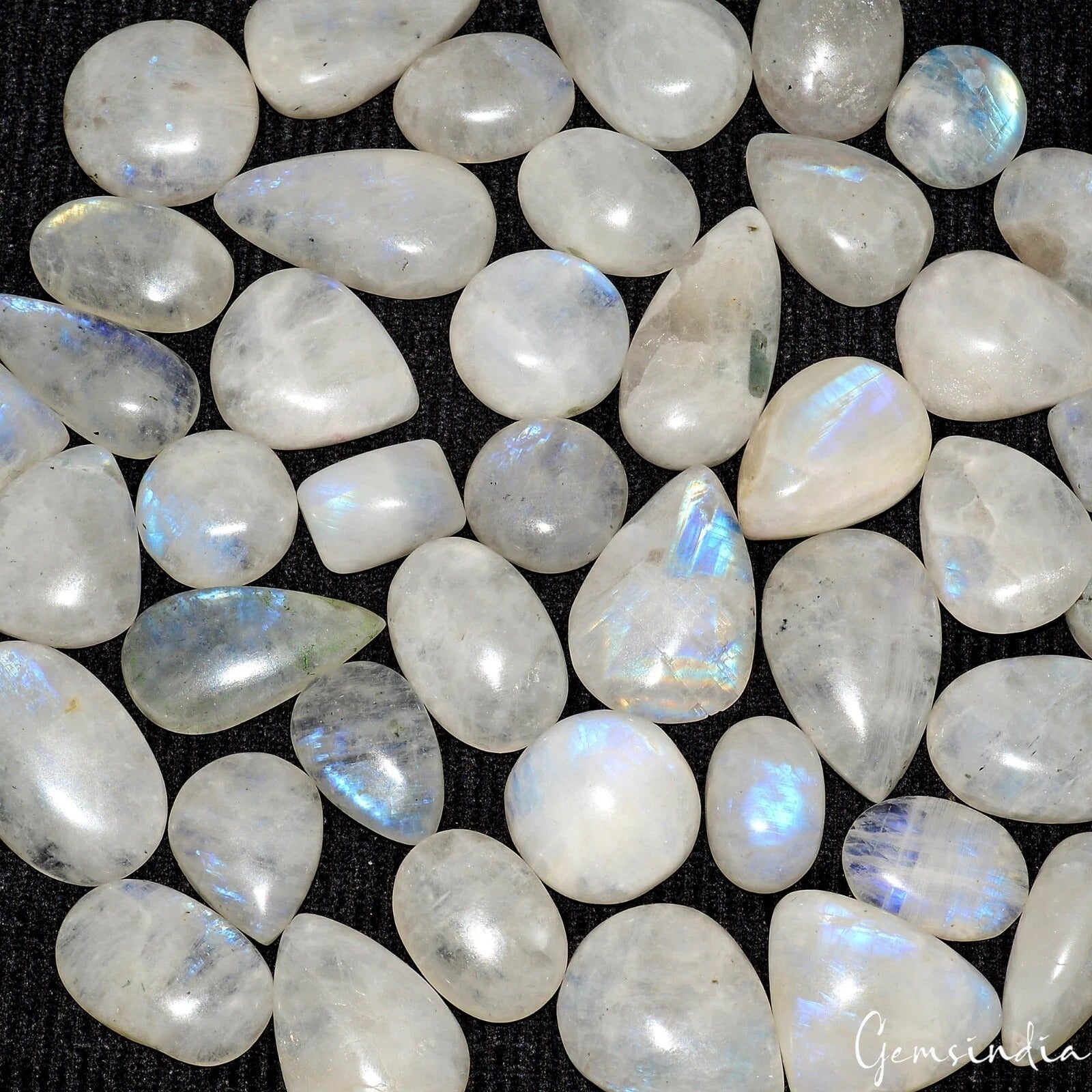770 Cts/38 Pcs Natural Untreated Blue Shine Moonstone Mix Cab Wholesale Gems Lot
