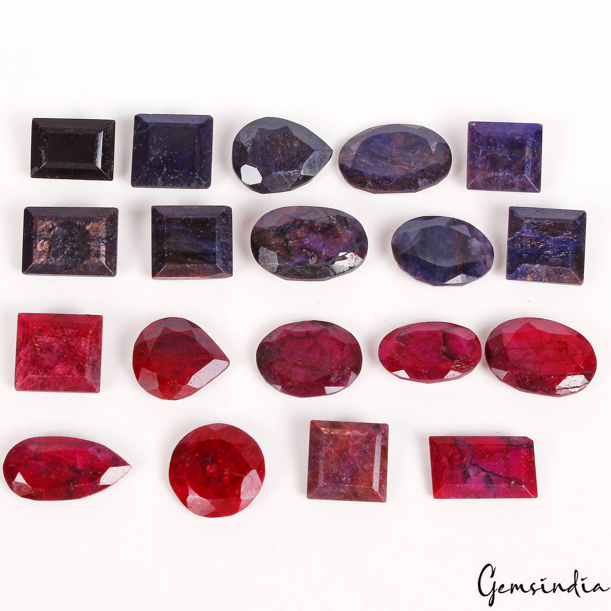 400 Ct/19 Pcs Natural Ruby Sapphire Mix Cut Pendant Size Loose Jewelry Gemstones