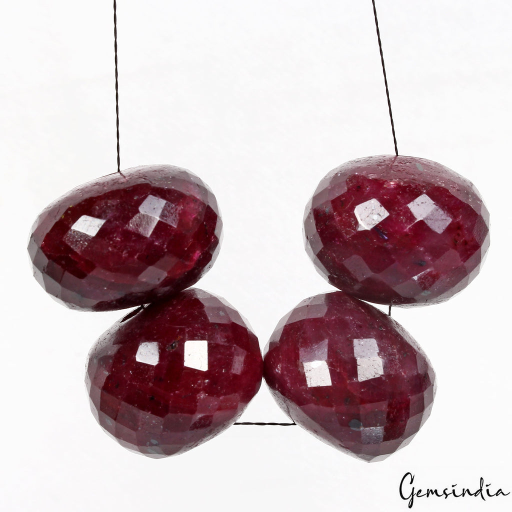 520 Cts/4 Pcs Natural African Red Ruby Round Faceted Drill Bead Loose Gems Lot