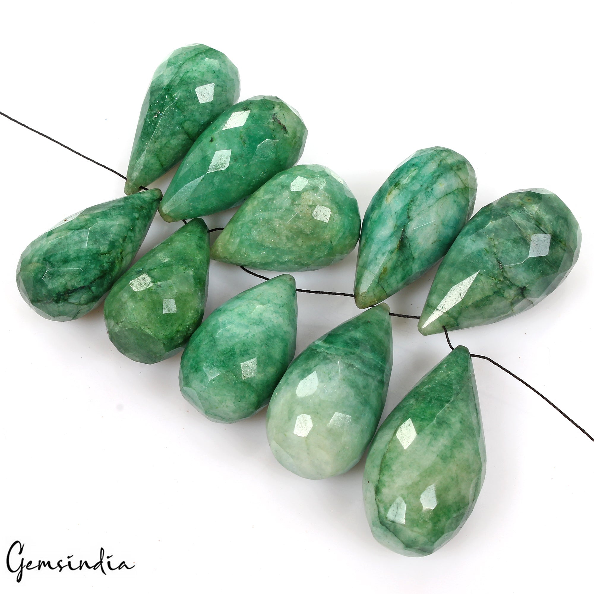 600 Cts/10 Pcs Natural Green Emerald Gem Pear Checker Cut Drill Bead/Briolettes