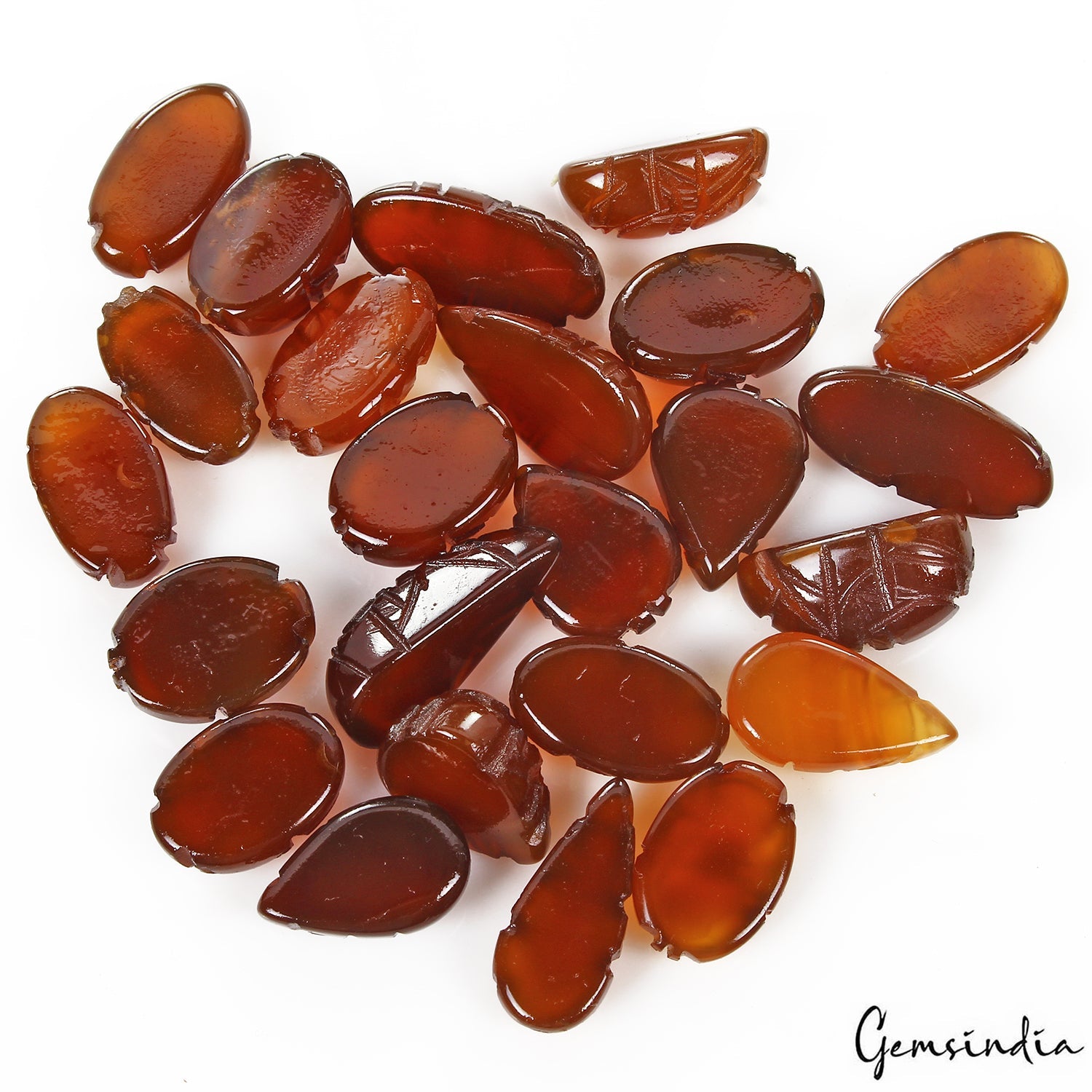 230 Ct/24 Pcs Natural Orange Brown Onyx Mix Hand Carved Ganesha Gems For Jewelry