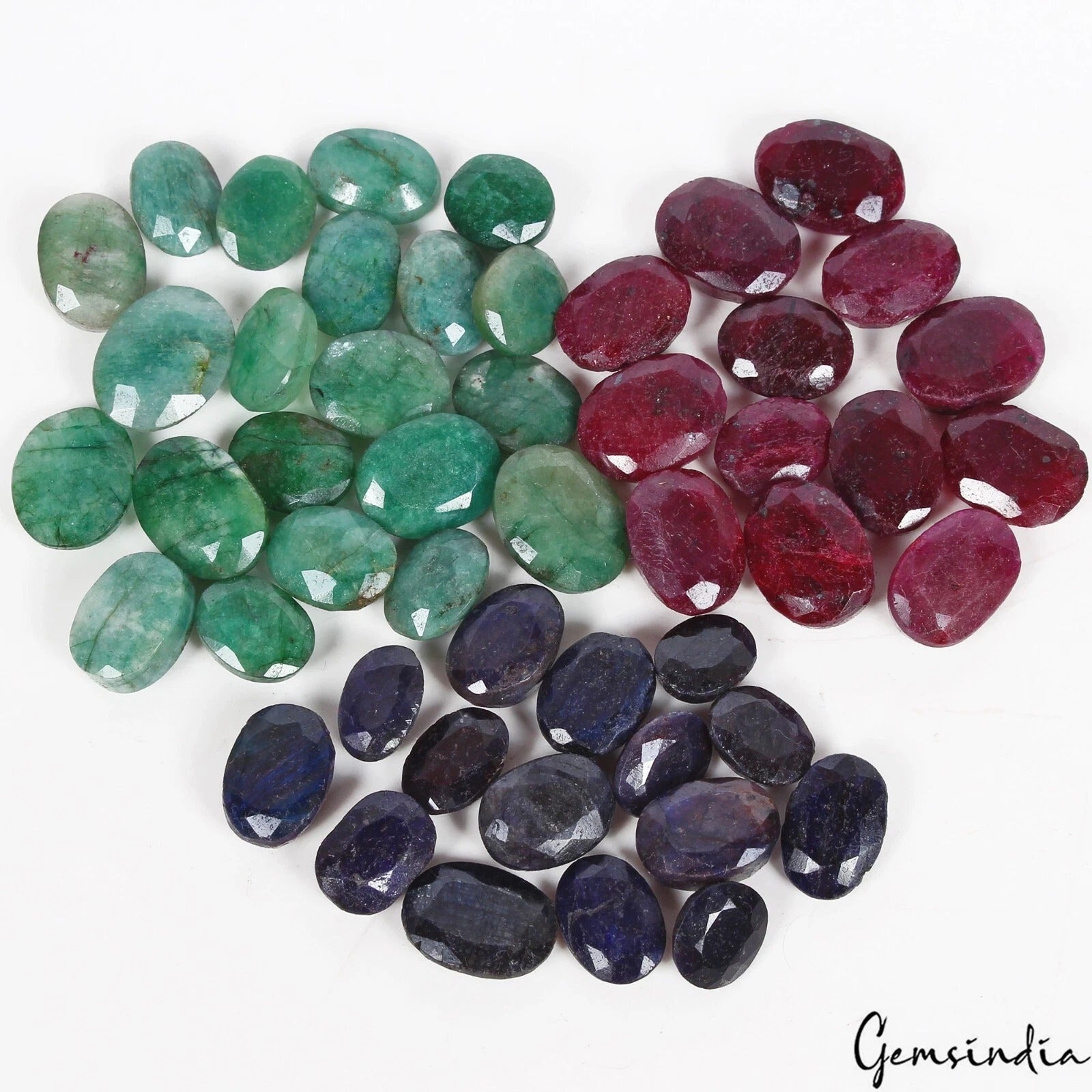 Certified 500 Cts/48 Pcs Natural Multi Color Ruby Emerald Sapphire Oval Cut Gems