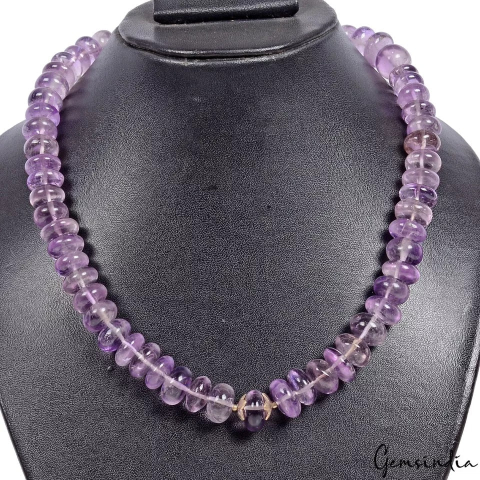 570 Ct/64 Pcs Natural Untreated Amethyst Round Drilled Loose Bead Gems 19"Strand