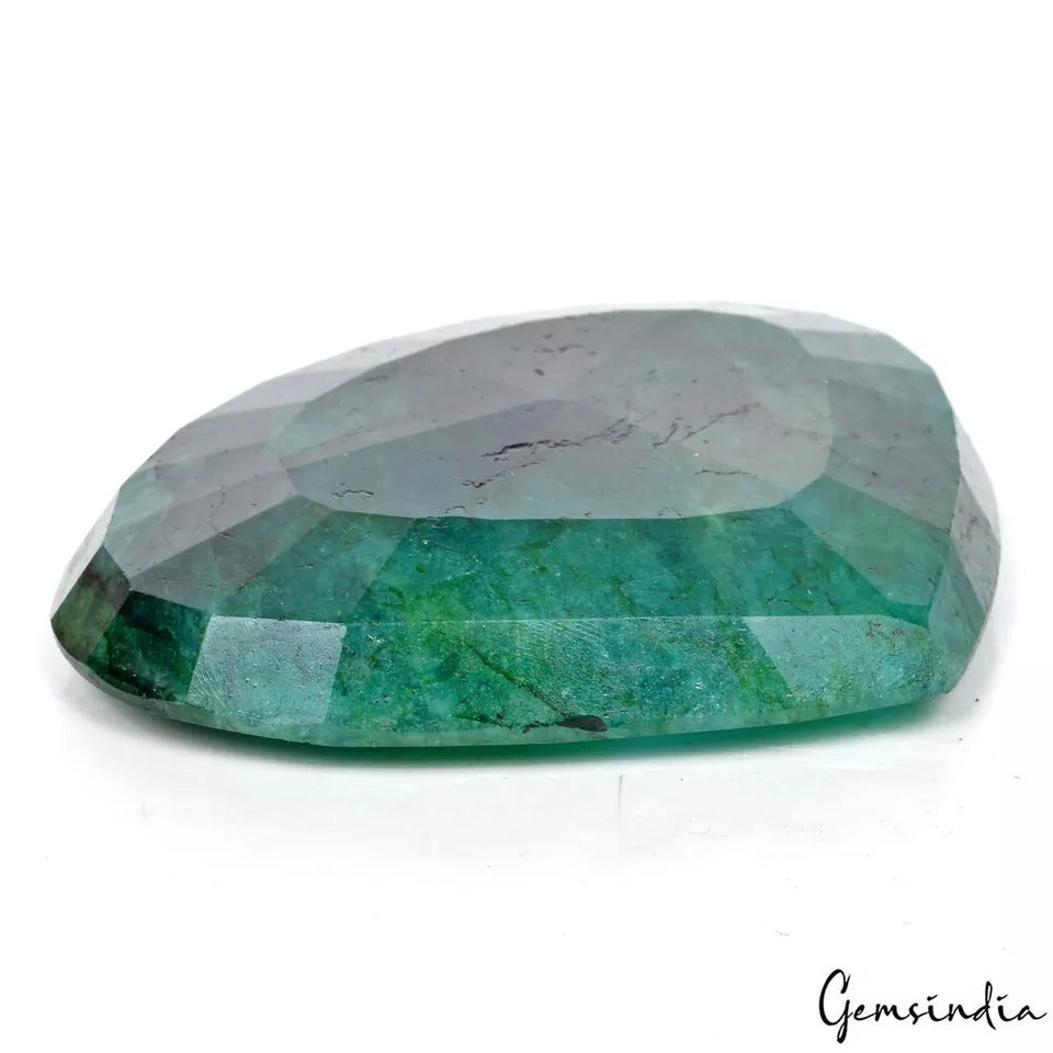 870 Ct. Natural Green Emerald Unique Pear Cut Loose Earth mined Gemstone w/Stand