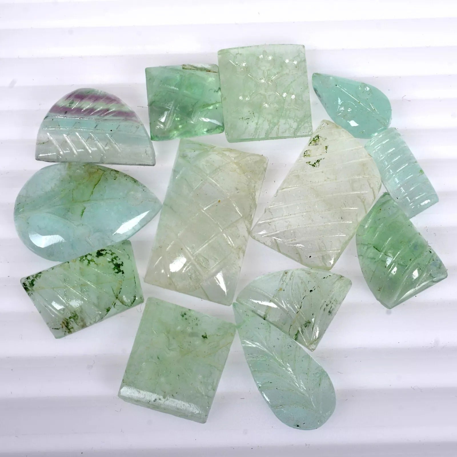 Fluorite Lot, Loose Gemstone, Untreated, Green — 13 Pieces, 14mm to 30mm, 281.80 Ct