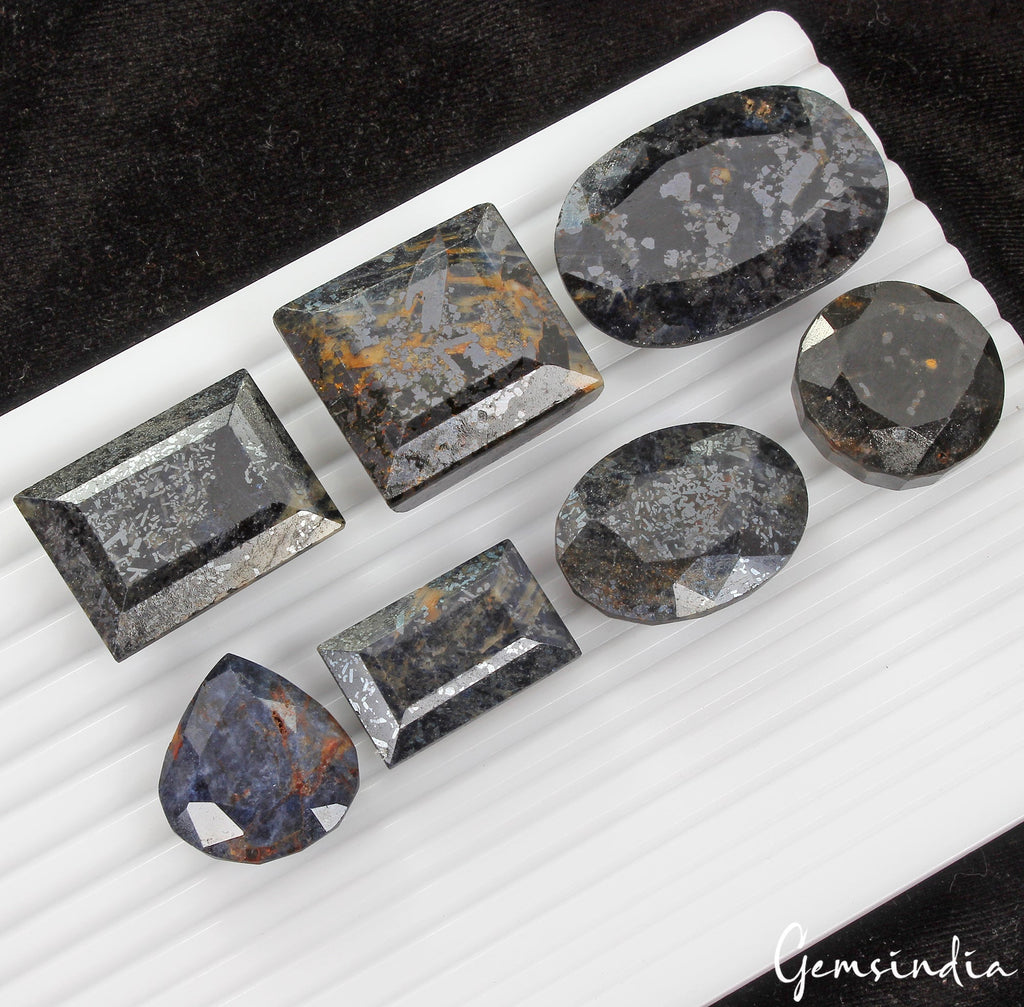 1320 Cts/7 Pcs Natural Untreated Black Sapphire Mix Faceted Loose Wholesale Gems
