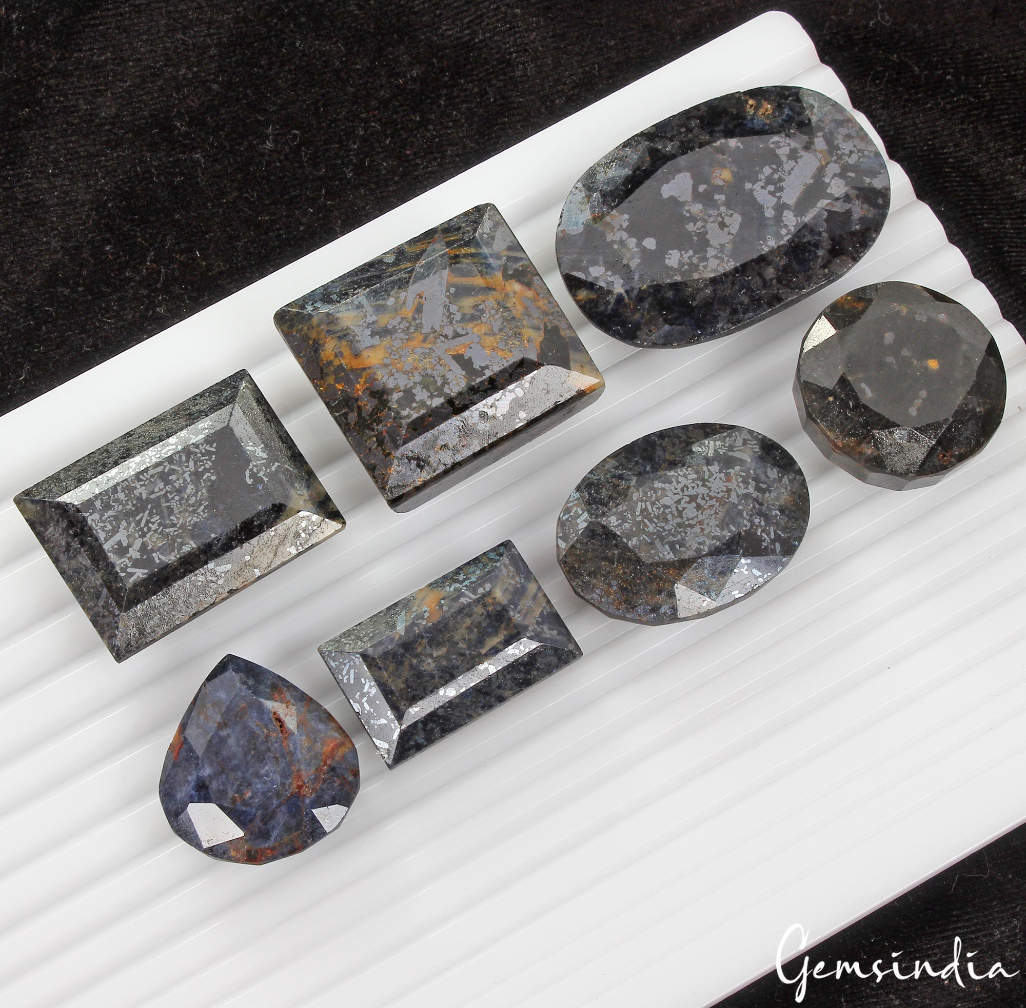 1320 Cts/7 Pcs Natural Untreated Black Sapphire Mix Faceted Loose Wholesale Gems