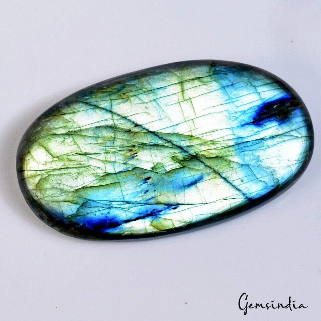 Labradorite Cabochon, Blue — 69 x 40 x 8 mm, 216.40 Ct