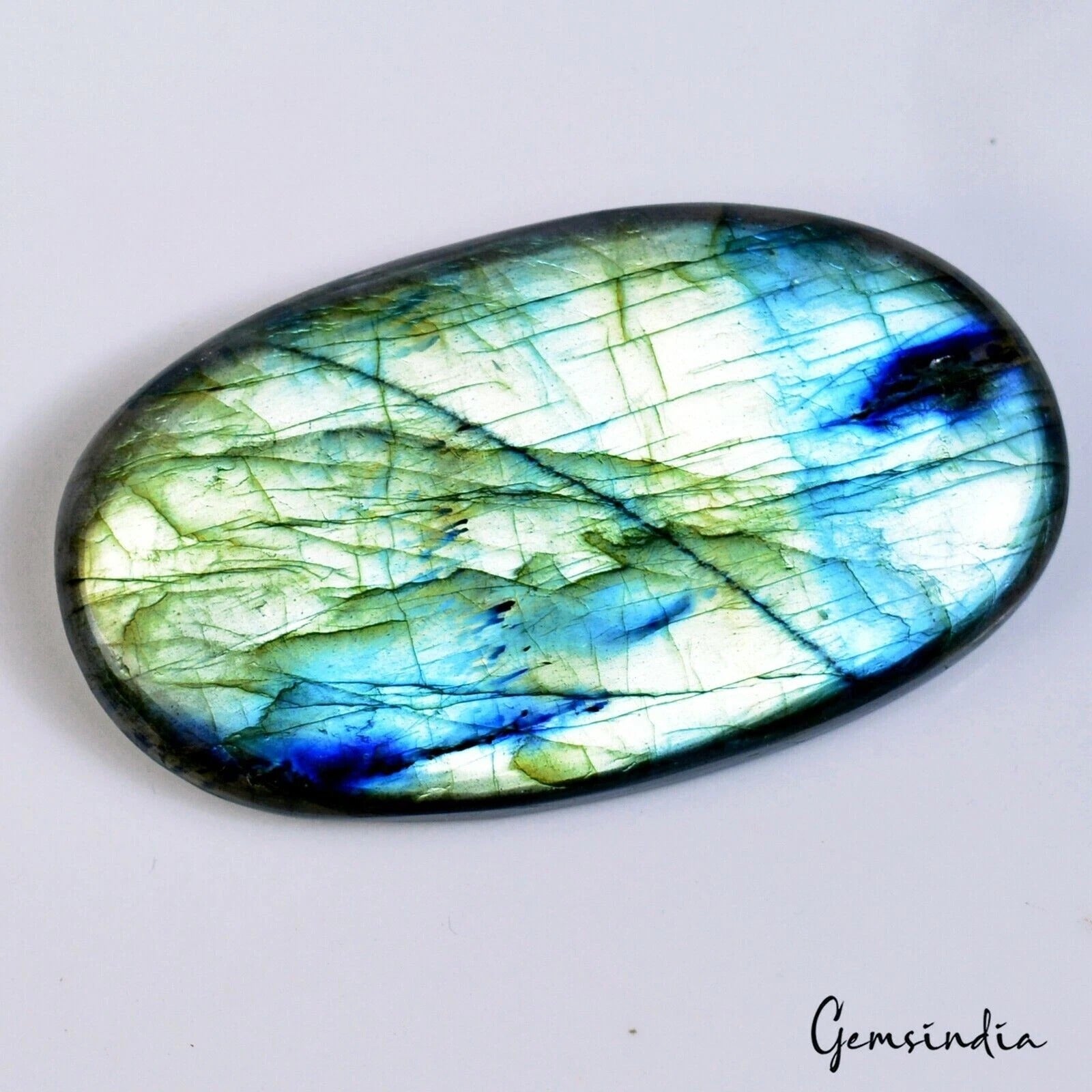 Labradorite Cabochon, Blue — 69 x 40 x 8 mm, 216.40 Ct