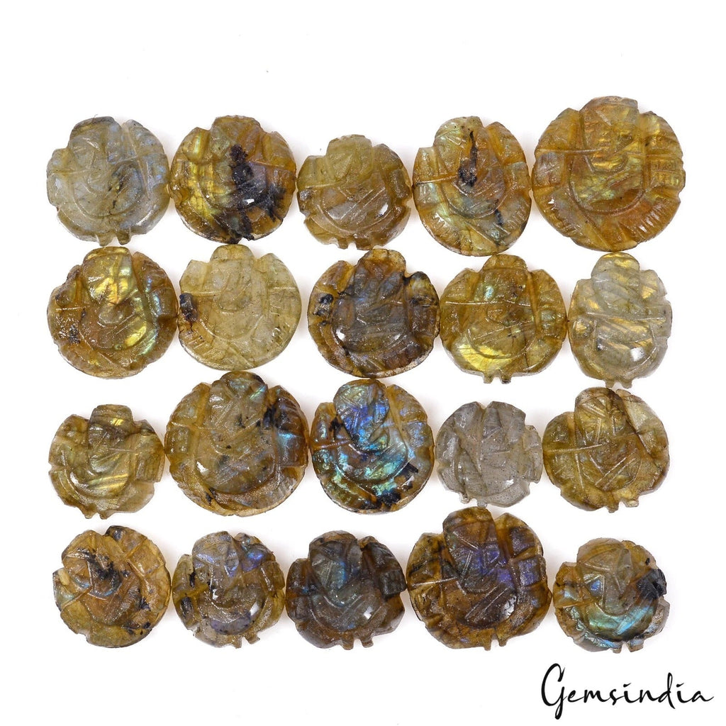 126.80 Ct Natural Multi Shine Labradorite Hand Carved Ganesha Gems Lot 20 Pcs