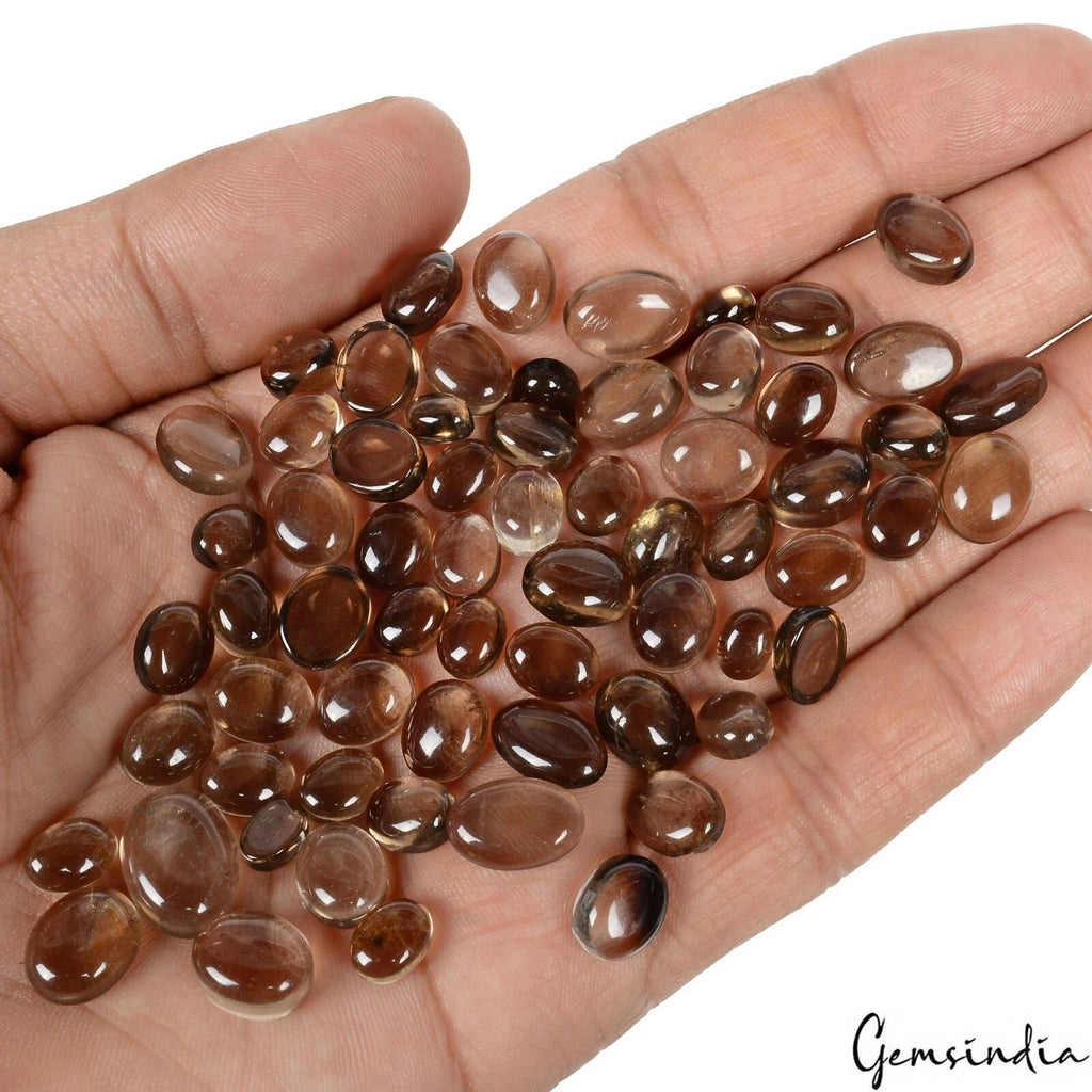 168 Cts/65 Pcs Natural Untreated Smoky Quartz Oval Cab Loose Gems For Jewelry