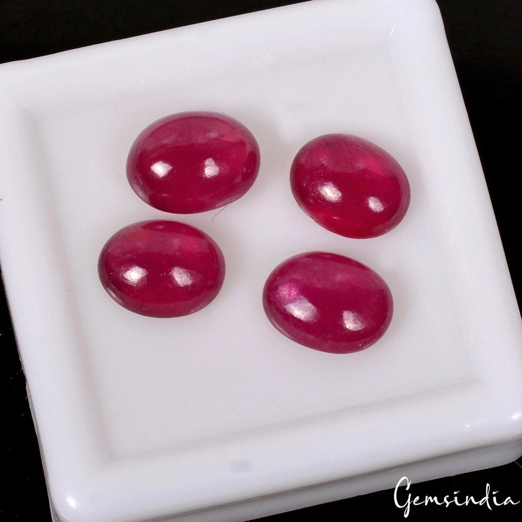 4 Pcs Natural Pink Red Ruby Oval Cabochon 7mm-8mm Loose Mozambique Gemstones Lot