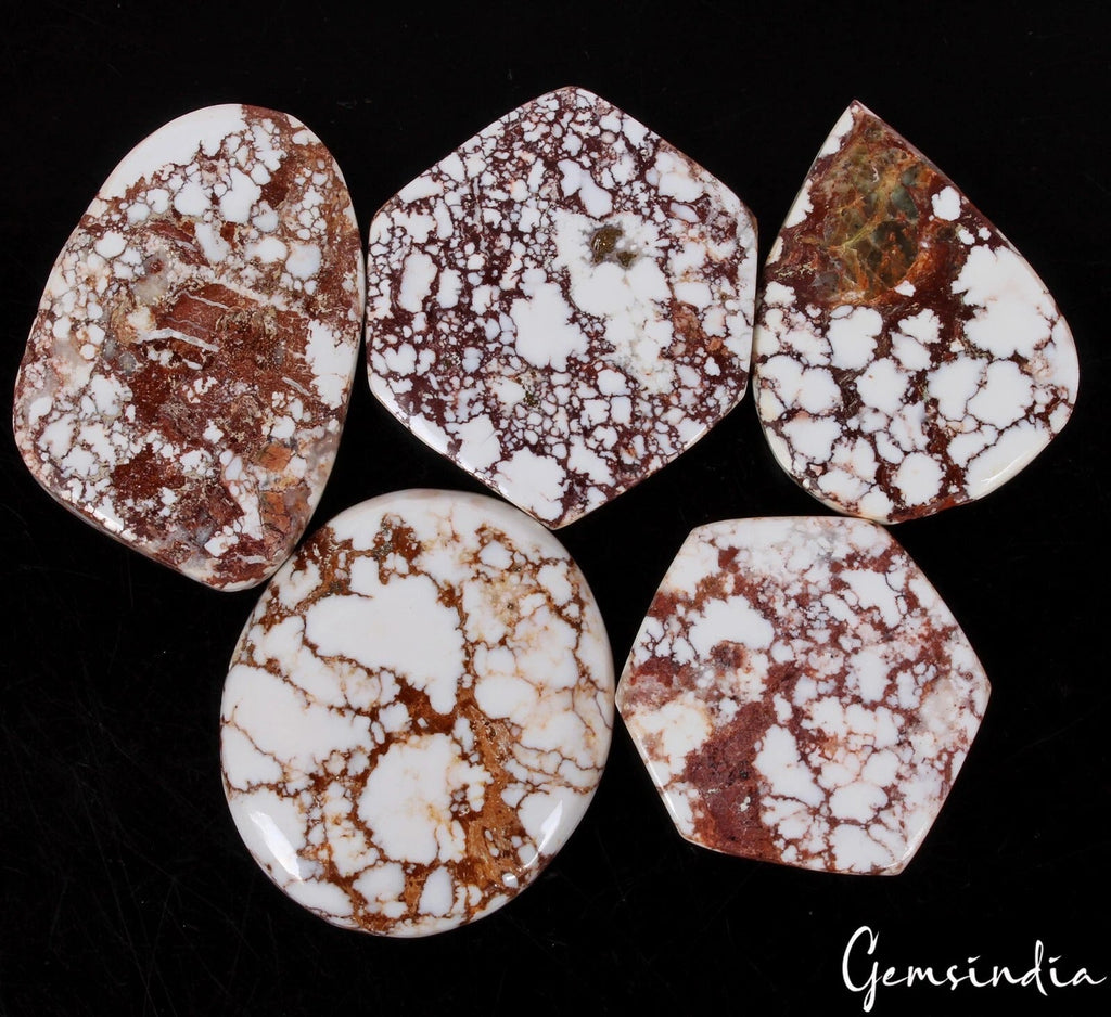 470 Ct Natural Untreated White Buffalo Turquoise Mix Cab Loose Gemstone Lot 5 Pc