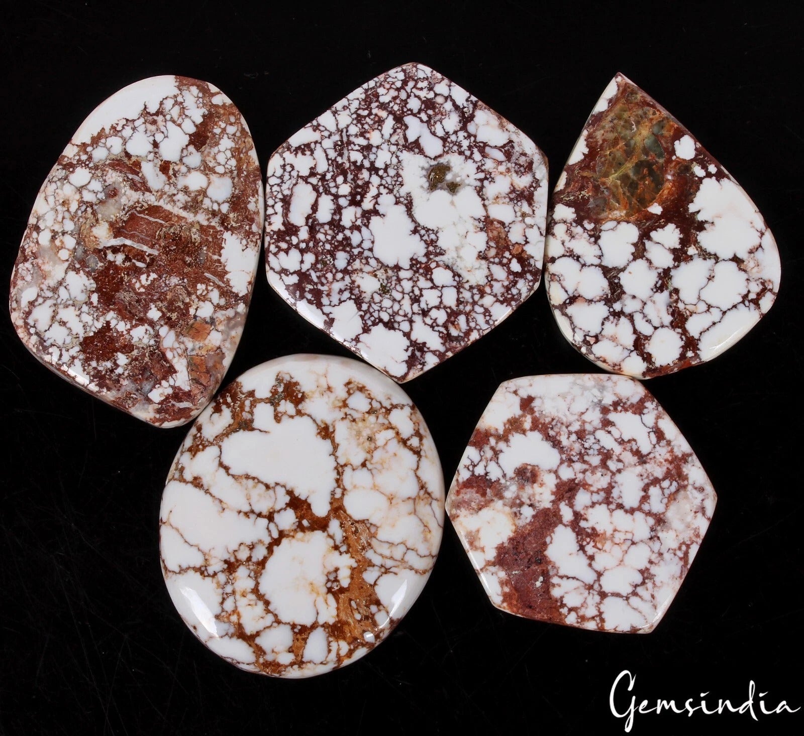 470 Ct Natural Untreated White Buffalo Turquoise Mix Cab Loose Gemstone Lot 5 Pc