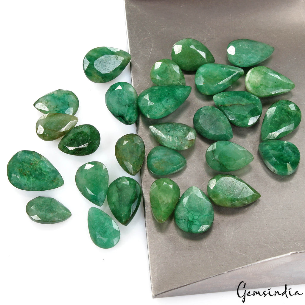 100 Cts/27 Pcs Natural Brazilian Green Emerald Pear Faceted Cut Gems For Jewelry