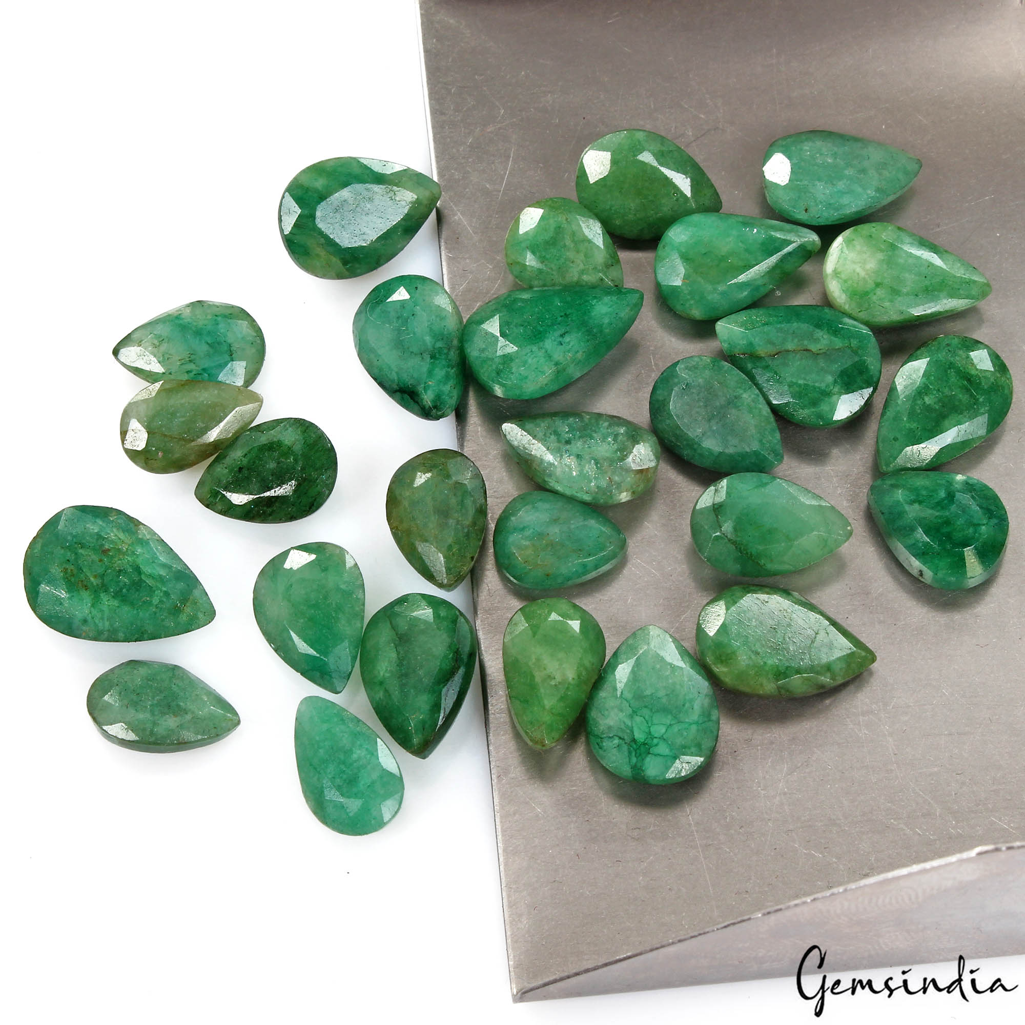 100 Cts/27 Pcs Natural Brazilian Green Emerald Pear Faceted Cut Gems For Jewelry