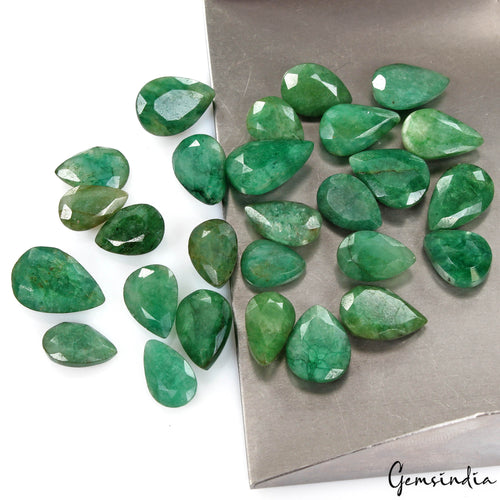 100 Cts/27 Pcs Natural Brazilian Green Emerald Pear Faceted Cut Gems For Jewelry