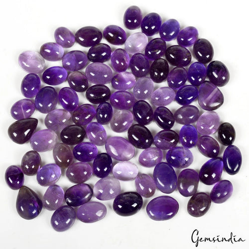 Amethyst Lot, Cabochon, Untreated, Purple — 78 Pieces, 8mm to 11mm, 195.00 Ct, Brazil