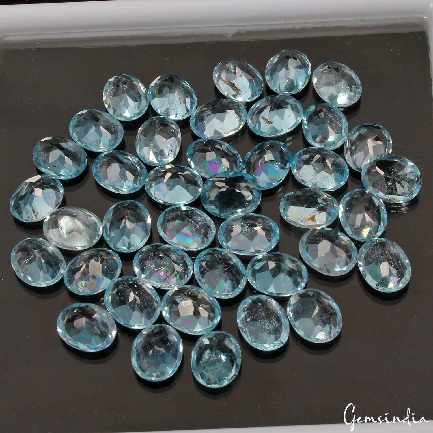 40 Pcs Natural Blue Topaz 9-10mm Oval Cut Top Quality Loose Gemstones 121.80 Ct