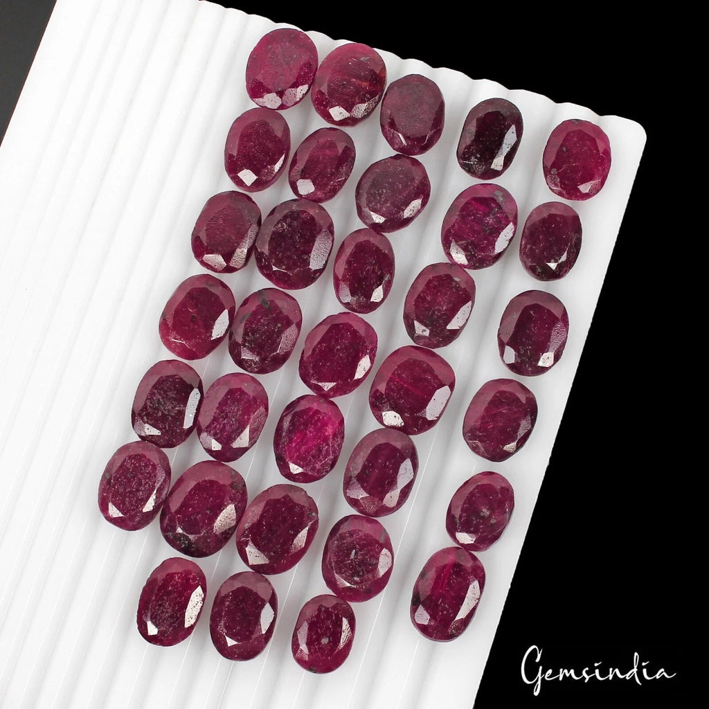 650 Cts/33 Pcs Natural Dark Red Ruby Oval Faceted Loose Gems Lot For Jewelry