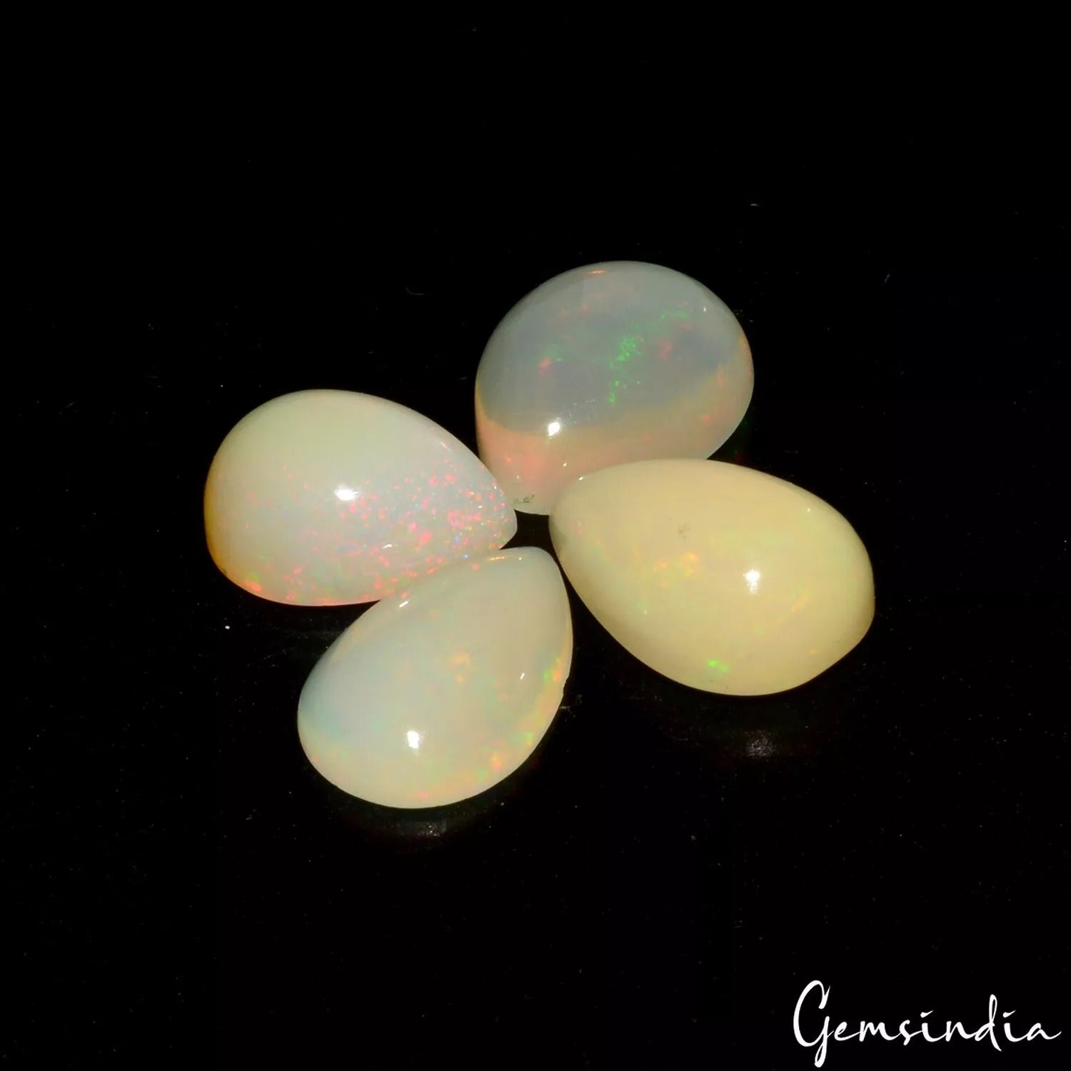 Opal Lot, Cabochon, Pear Cabochon, Untreated — 4 Pieces, 8mm to 9mm, 4.80 Ct, Australia