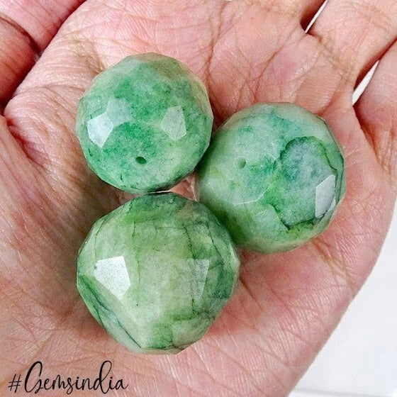 Brazilian Emerald Beaded Strand, Color Enhanced, Green — 3 Pieces, 23mm to 27mm, 300 Ct, Brazil