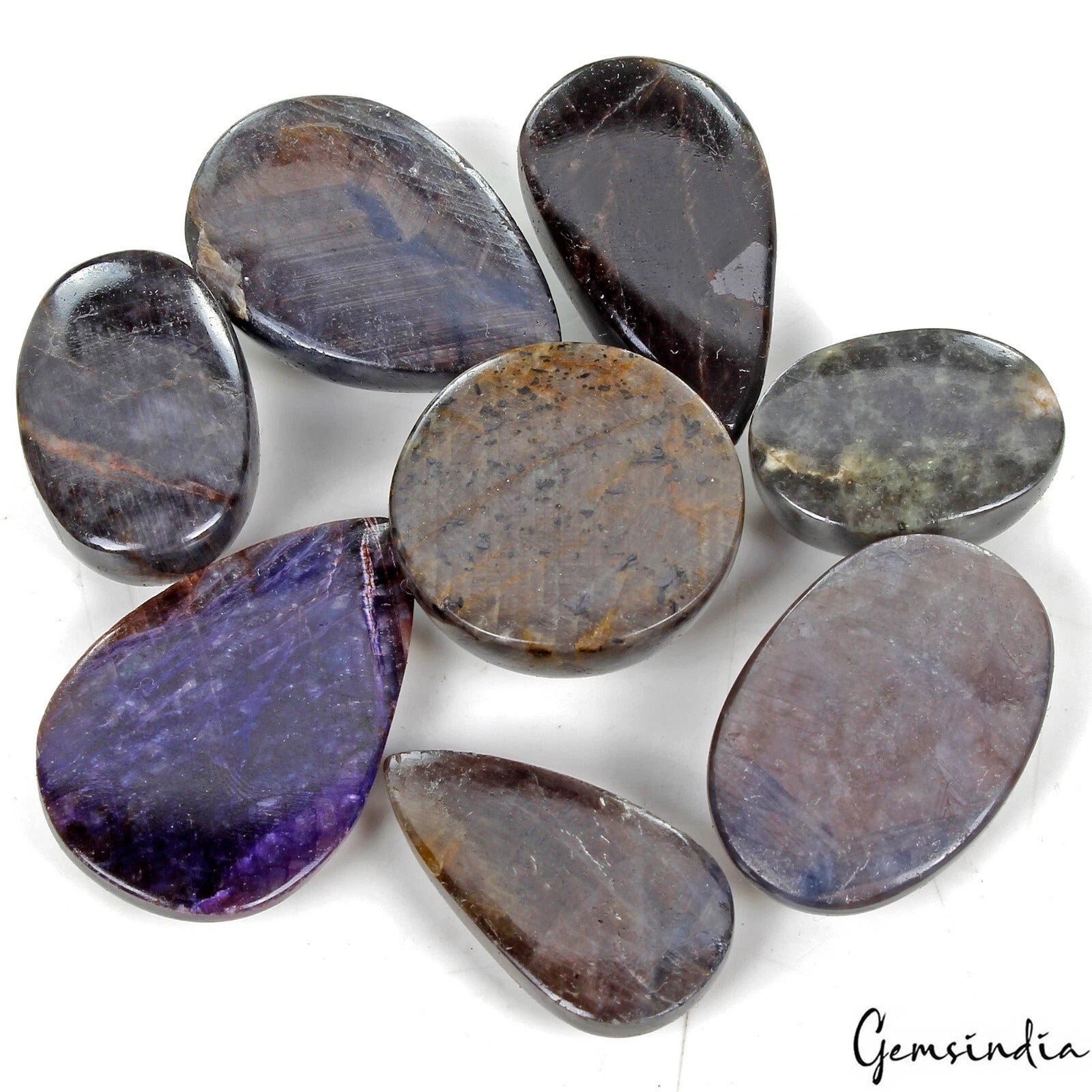 Blue Sapphire Lot, Cabochon, Brown — 8 Pieces, 27mm to 40 mm, 860 Ct