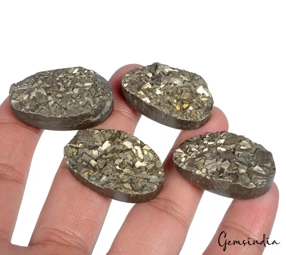 Natural Gold Pyrite Druzy Uncut Flat Back Untreated 430 Ct Loose Gems Lot 4 Pcs