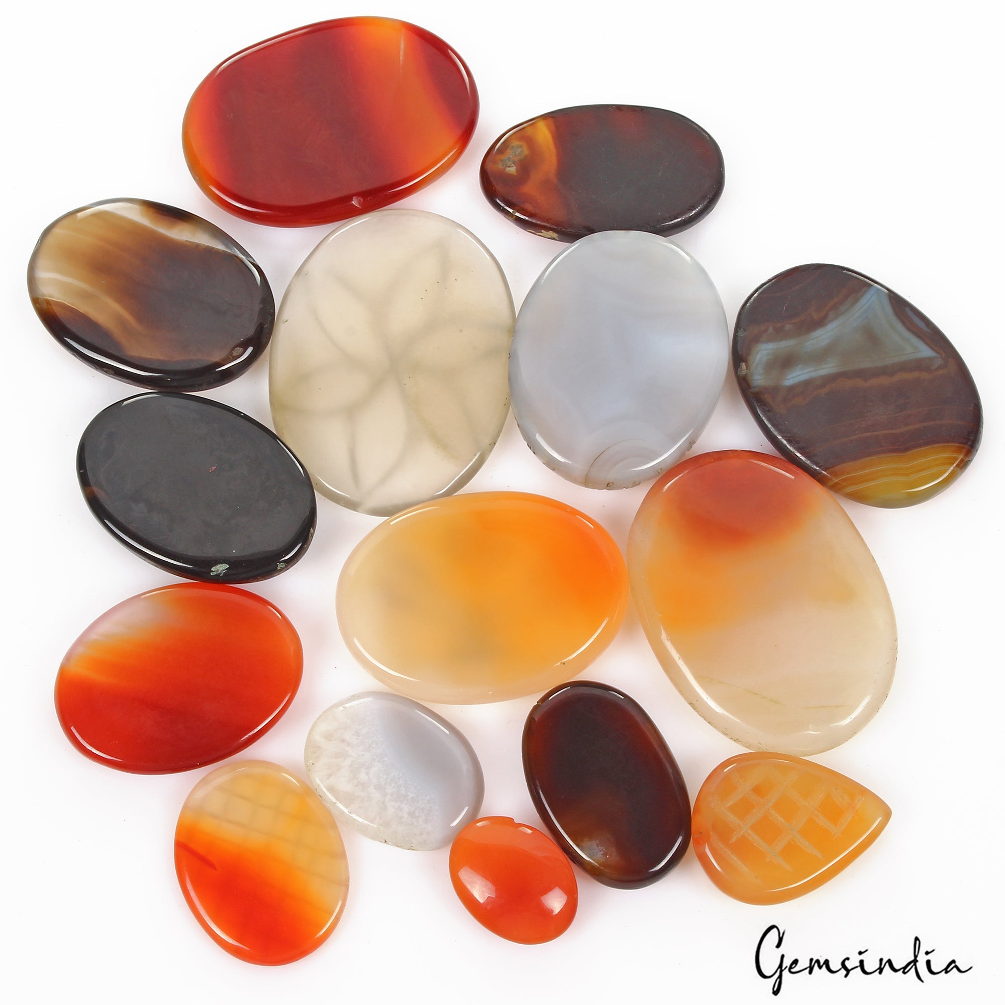 930 Cts/15 Pcs Natural Untreated Multi-Color Onyx Carving Loose Gems For Pendant