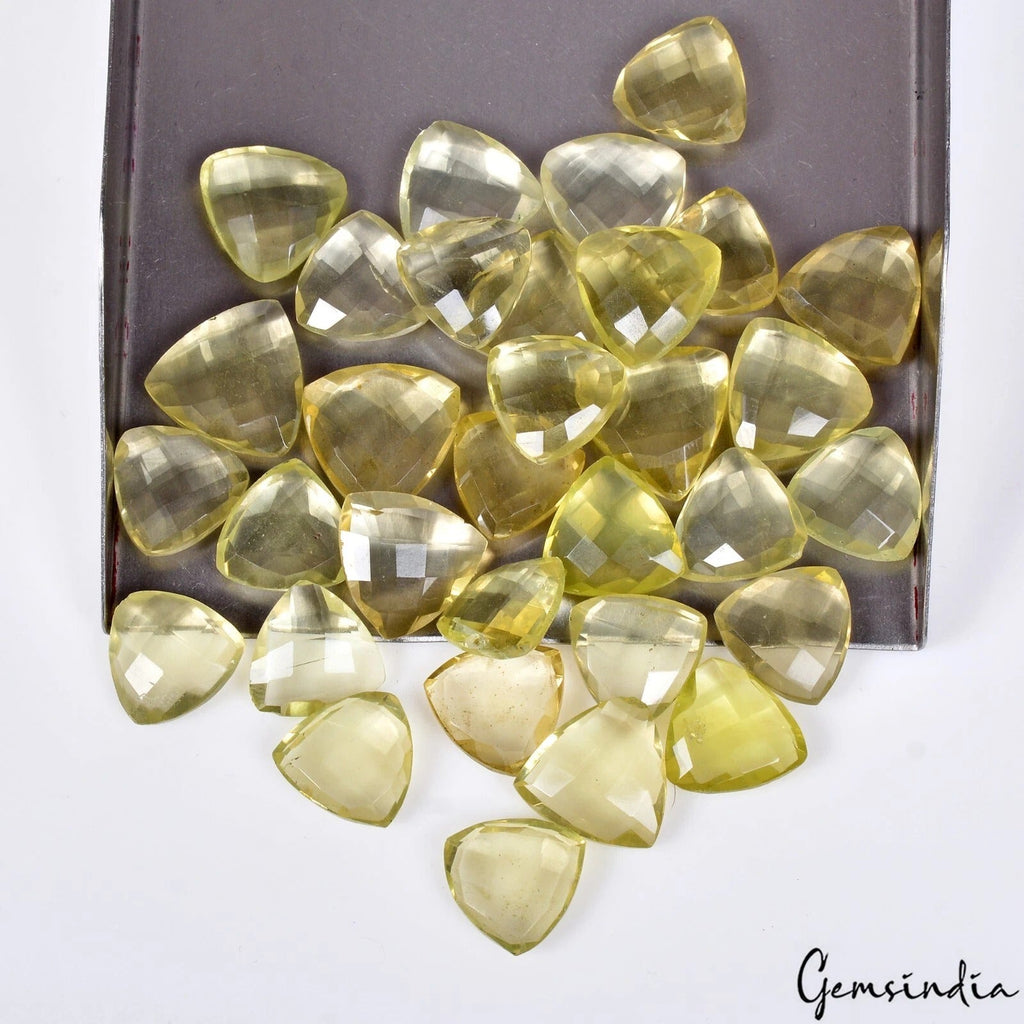 Natural Lemon Quartz Trillion Checker Cut Loose Gemstones 32Pcs 11-14mm 146.50Ct