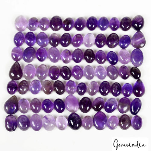 Amethyst Lot, Cabochon, Untreated, Purple — 78 Pieces, 8mm to 11mm, 195.00 Ct, Brazil