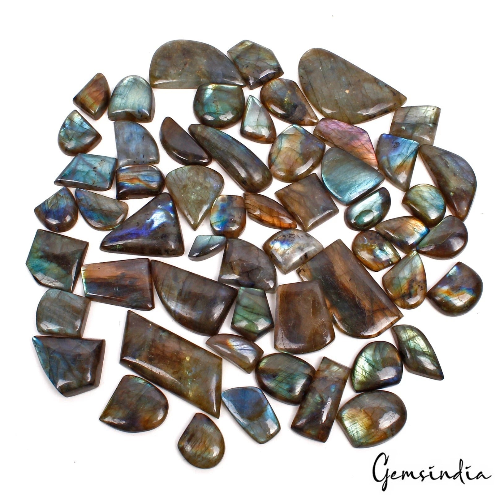 1400 Ct/55 Pc Natural Untreated Multi Color Shine Labradorite Mix Cut Loose Gems