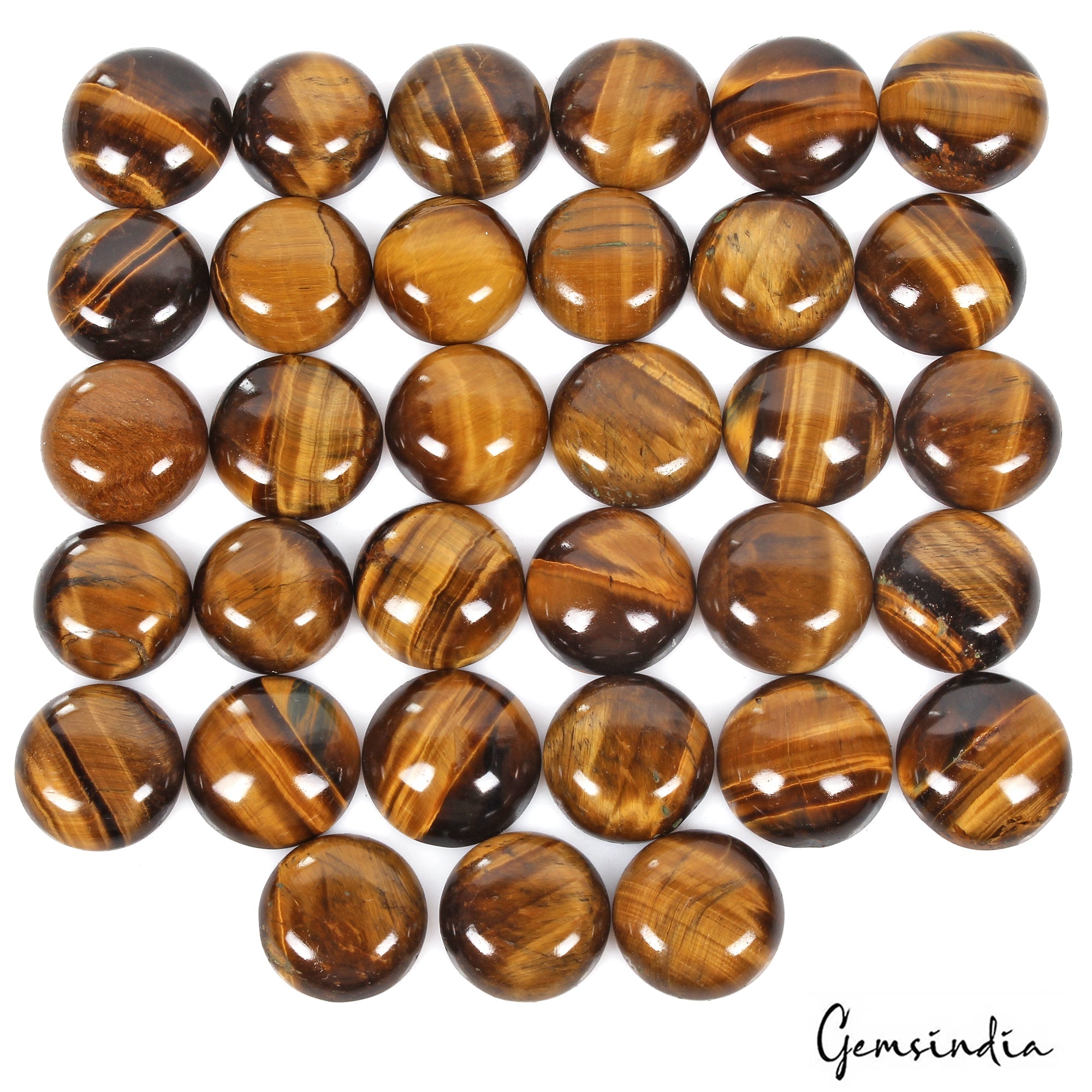 630 Ct/30 Pcs Natural Untreated Tiger Eye Round Cab Loose Gems Lot For Jewelry