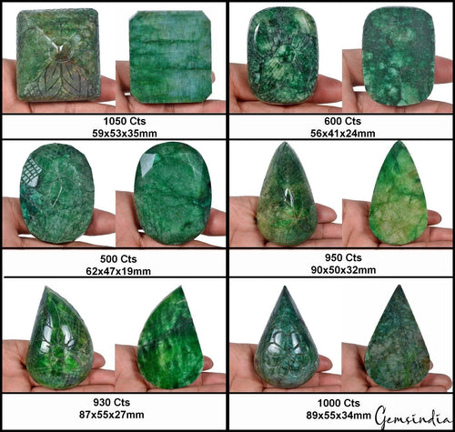 1 Kg/6Pcs Natural Brazilian Green Emerald Mix Cut Hand Carved Wholesale Gems Lot