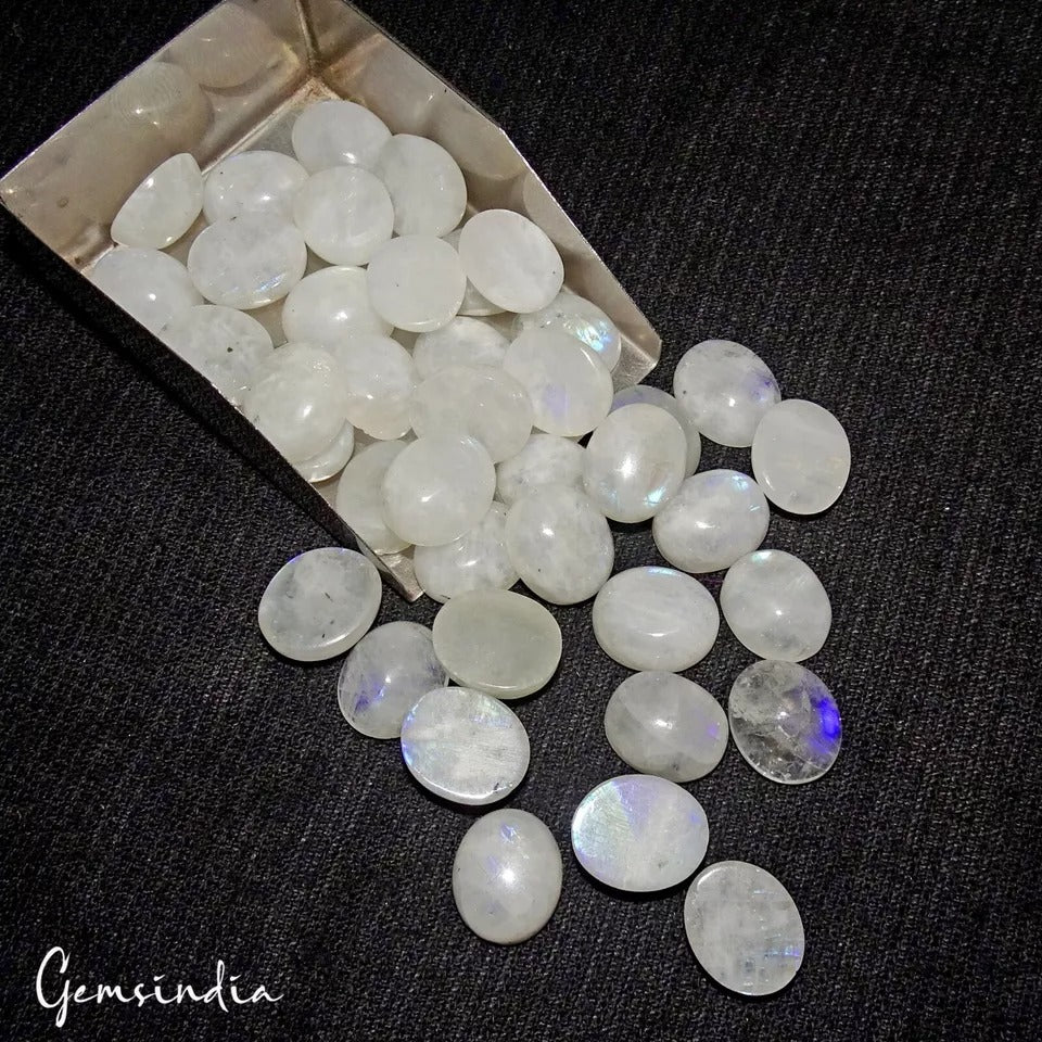 200 Cts/40 Pcs Natural Untreated Blue Shine Moonstone Oval Cab Loose Gems Lot