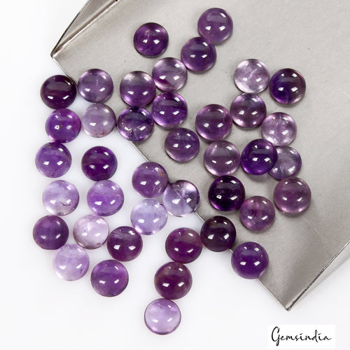 Amethyst Lot, Cabochon, Untreated, Purple — 107 Pieces, 8mm, 107.20 Ct, Madagascar