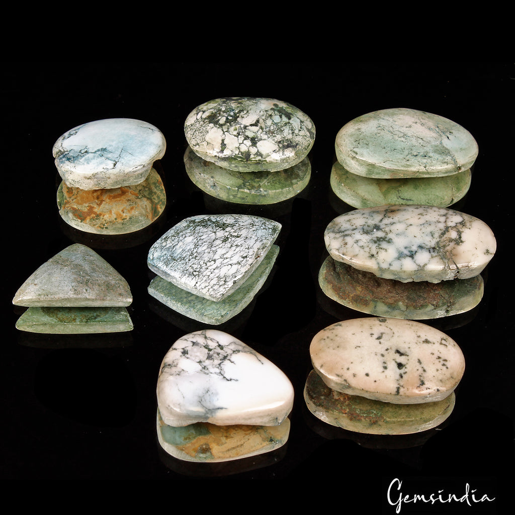 Turquoise Lot, Cabochon, Untreated, Bi-Color — 8 Pieces, 21mm to 36mm, 250 Ct