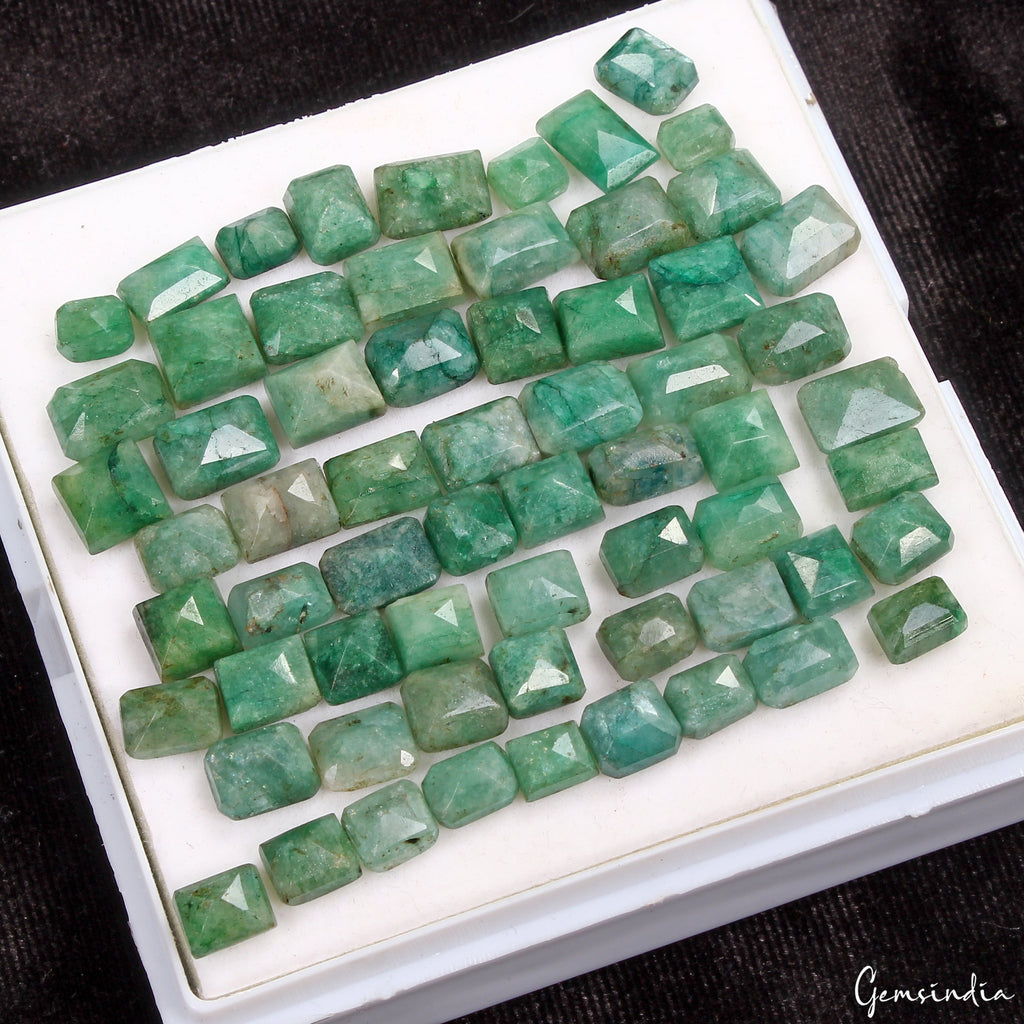 64 Pcs Natural Green Emerald Mix Cut 7mm-11mm Loose Certified Jewelry Gemstones