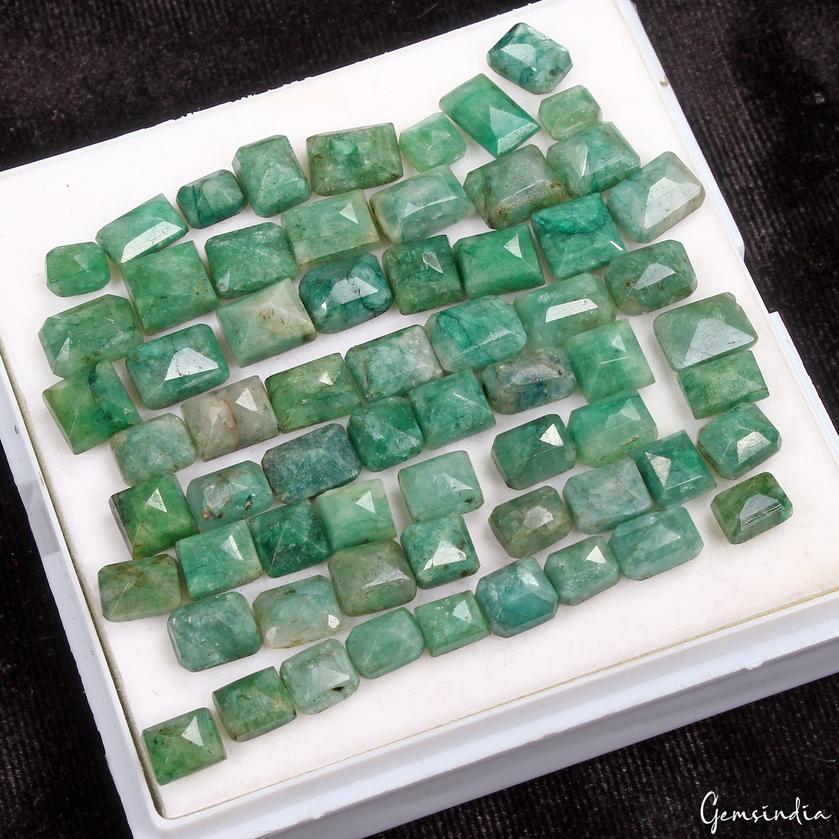 64 Pcs Natural Green Emerald Mix Cut 7mm-11mm Loose Certified Jewelry Gemstones