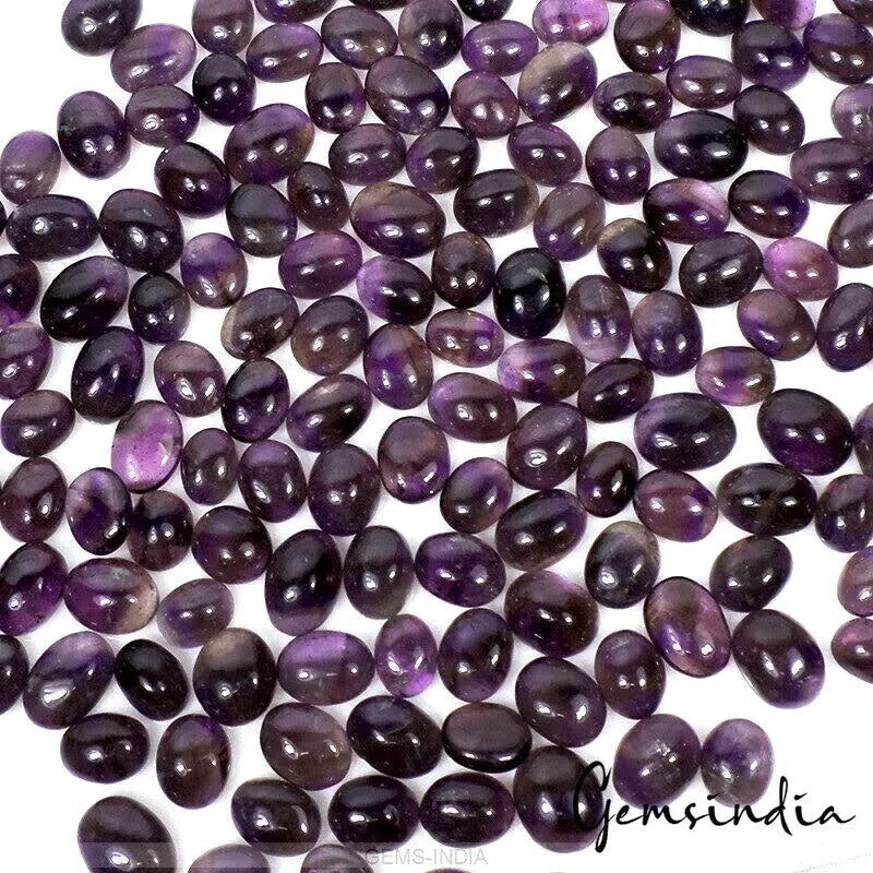 Certified 500 Ct./185 Pcs Natural Untreated Purple Amethyst Oval Cab Loose Gems