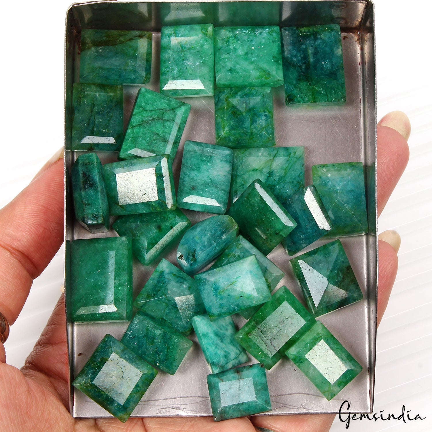 Natural 400 Ct Certified Colombian Green Blue Emerald Rectangular Cut Gemstones