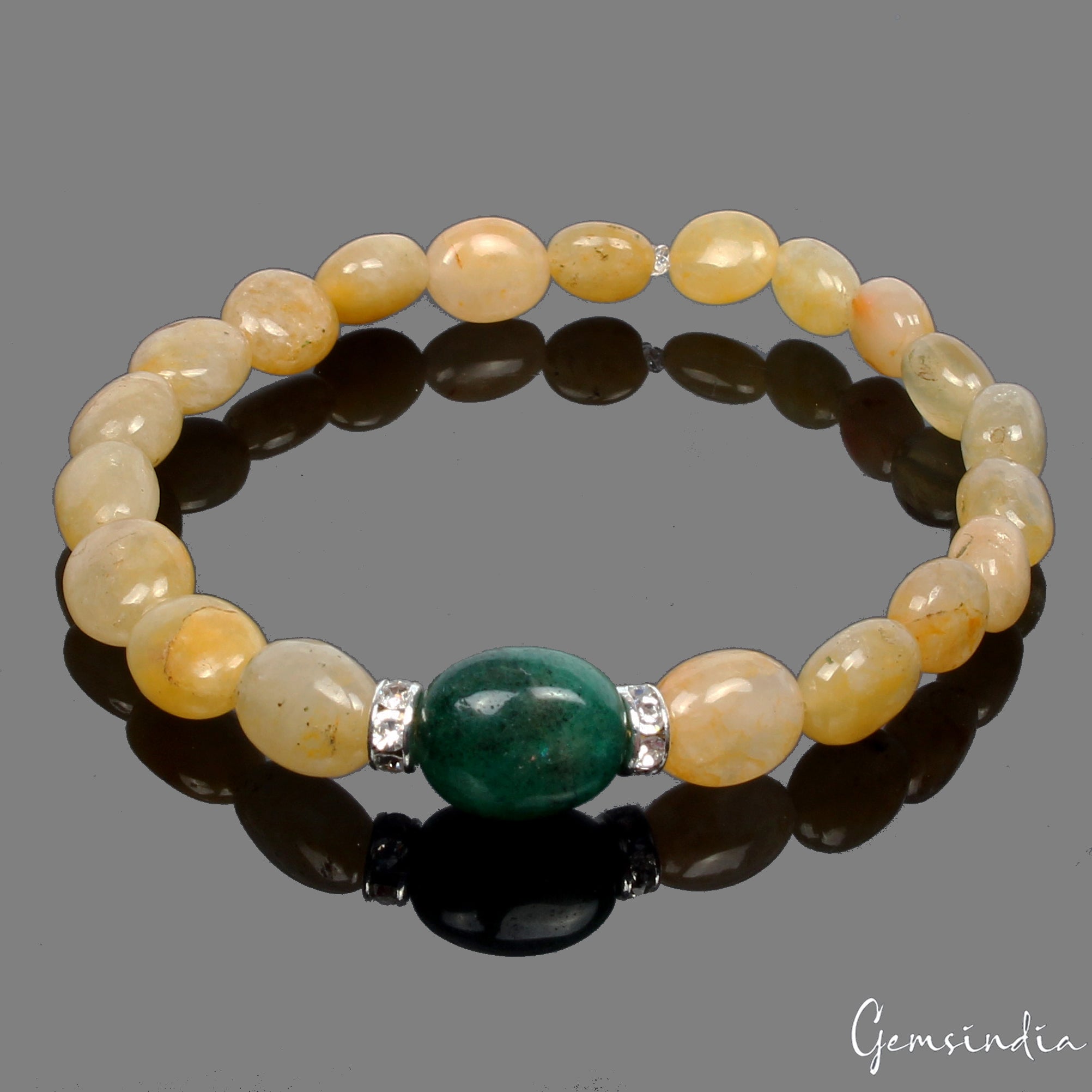 6.5" Beautiful Yellow Quartz & Emerald Beads Handmade Designer Bracelet Jewelry