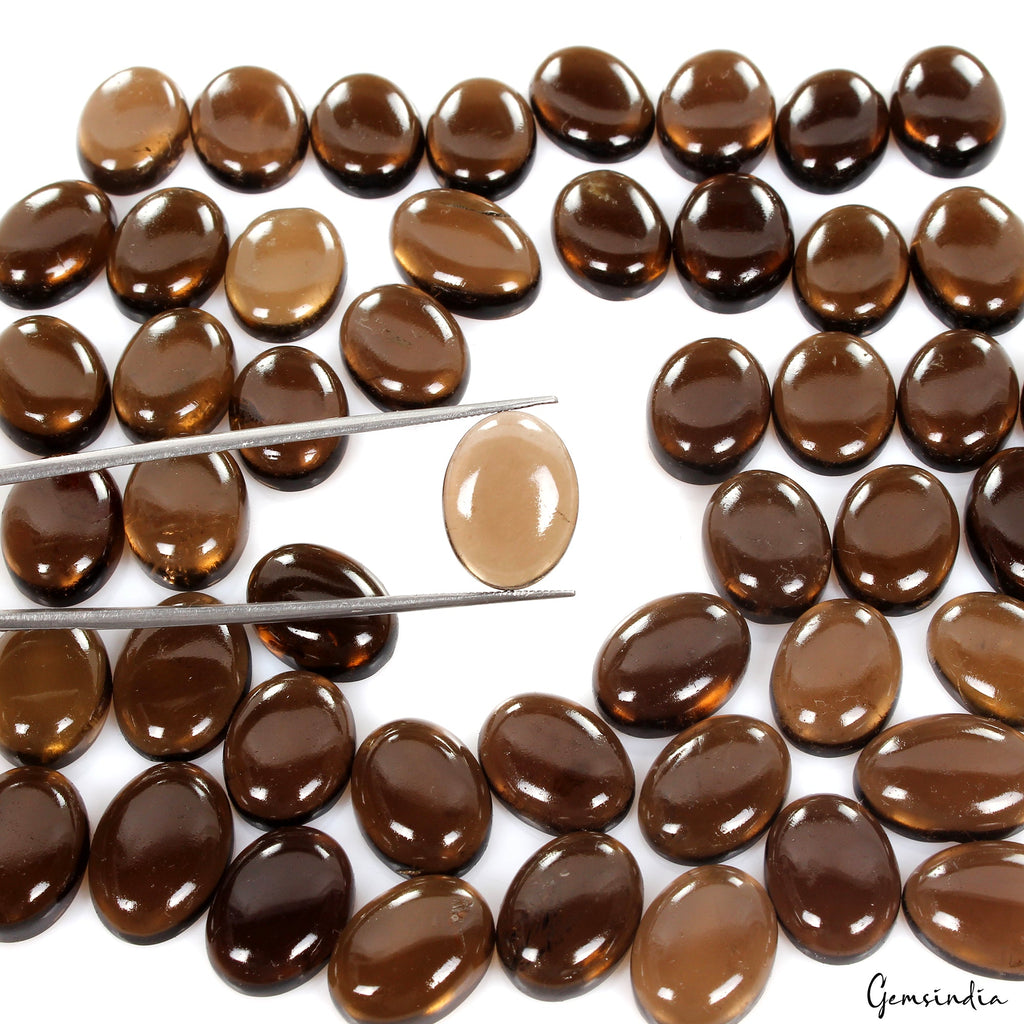 35 Pcs Natural Smoky Quartz 15-18mm Oval Cabochon Loose Wholesale Gemstones Lot