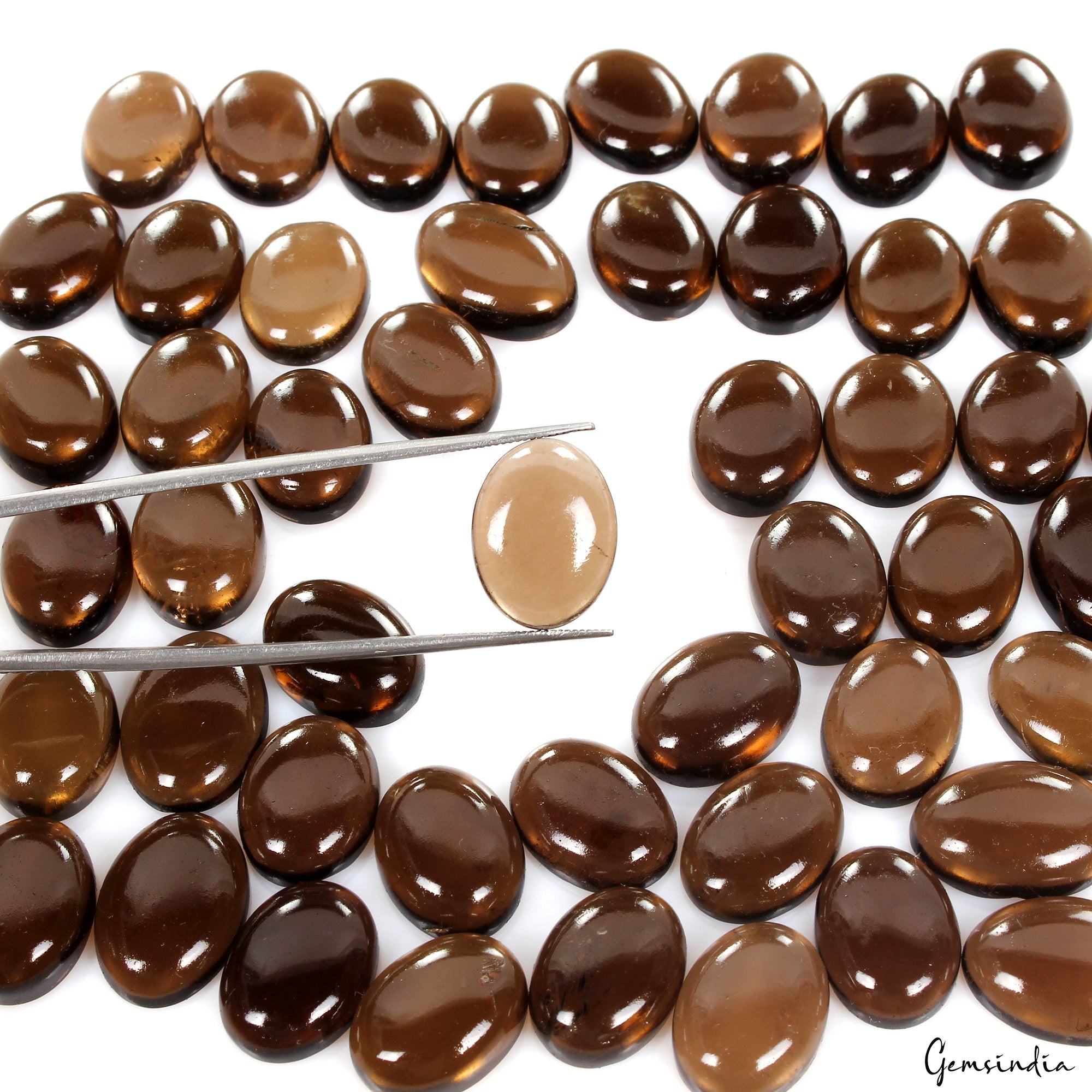35 Pcs Natural Smoky Quartz 15-18mm Oval Cabochon Loose Wholesale Gemstones Lot