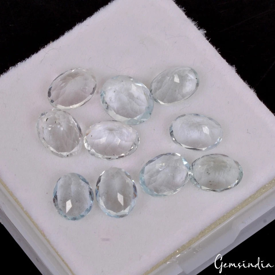 Aquamarine Lot, Loose Gemstone, Untreated, Blue — 10 Pieces, 8x6mm, 11.10 Ct, Brazil